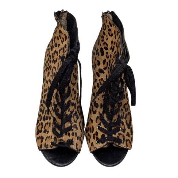 French Connection Quillan Ankle Boot Womens Leopard Calf Fur Leather Bootie Sz 9 - Picture 7 of 12